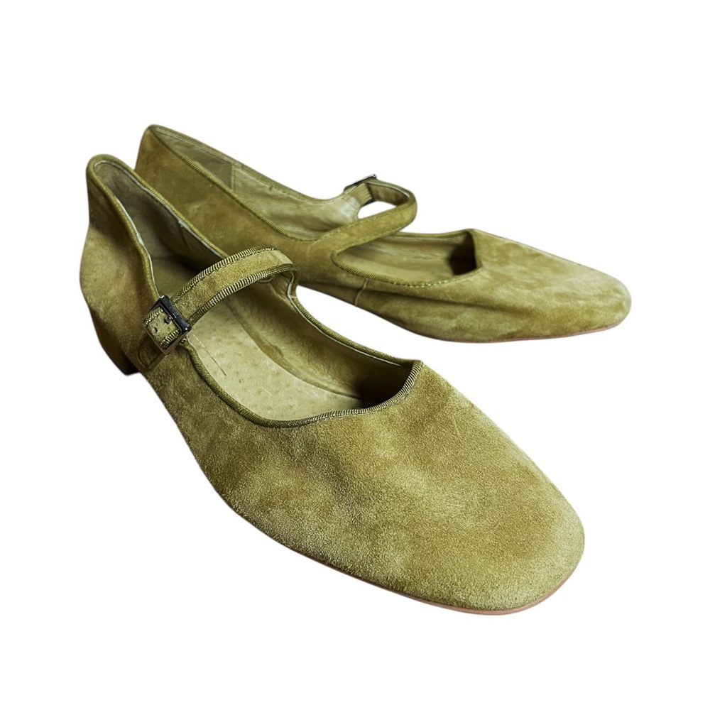 Intentionally Blank NWOB Olive Green Mustard Suede Kemp Mary Jane Shoes 8 - Picture 2 of 11
